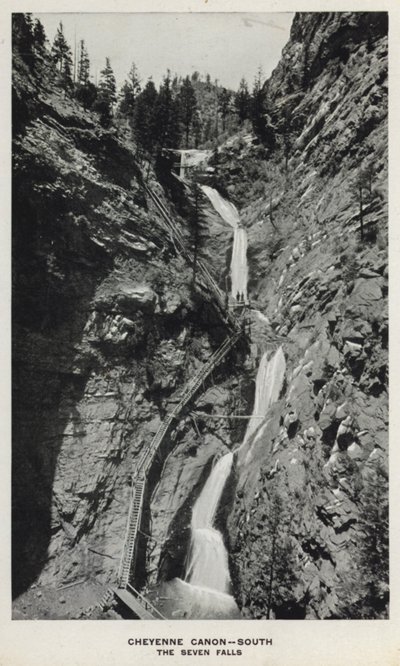 Colorado Kanyonları: Cheyenne Canon, Güney, Yedi Şelale (s/b fotoğraf) by William Henry Jackson