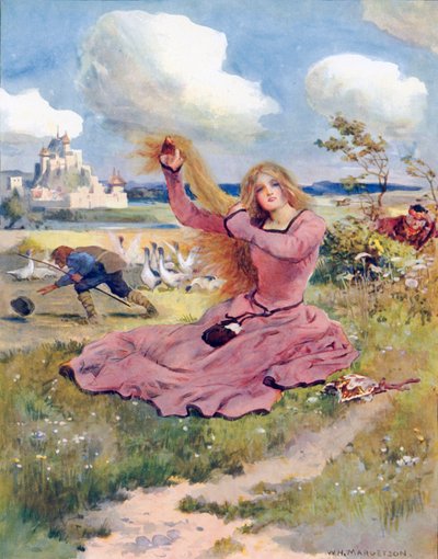 üfleyin esintiler, üfleyin derim, uçurun kaz sürüsünün şapkasını by William Henry Margetson