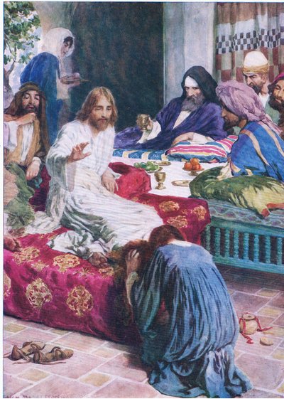 Mary ve kaymaktaşı kutusu, Thomas Nelson tarafından yayınlanan İncil Resimli Kitaptan, c.1950 by William Henry Margetson