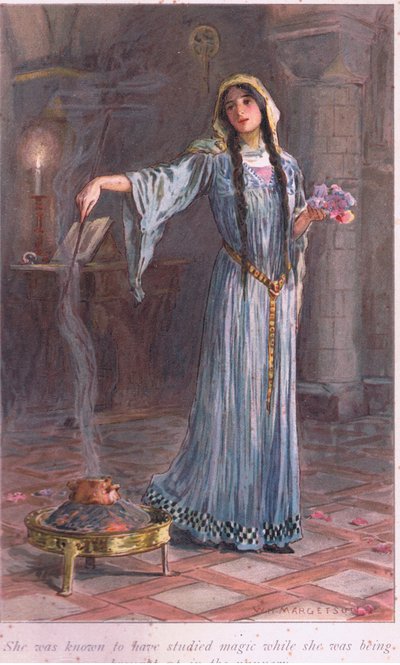 Manastırda yetiştirilirken sihir eğitimi aldığı biliniyordu. by William Henry Margetson