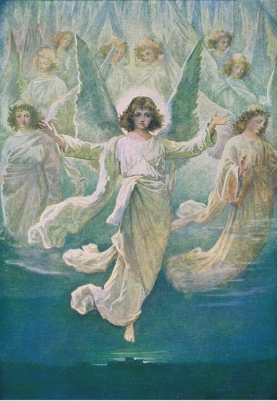 Melek korosu, Thomas Nelson tarafından yayınlanan İncil Resimli Kitaptan, c.1950 by William Henry Margetson