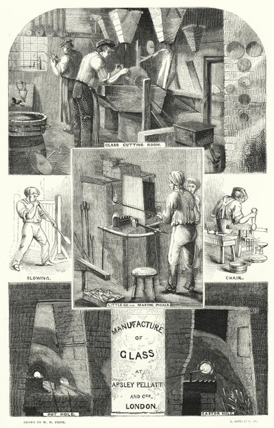 Apsley Pellatt and Cos, Londra'da Cam İmalatı (gravür) by William Henry Pike