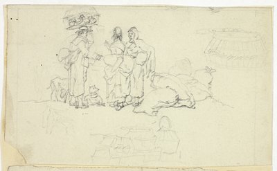 Pazar Malları ve Üç Eskizli Figürler by William Henry Pyne