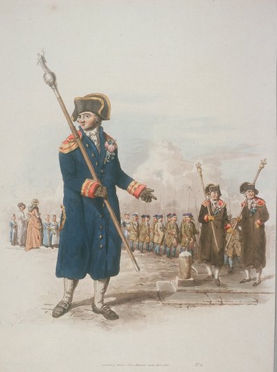 Bir personel tutan sivil kostümlü Parish Beadle, 1805 by William Henry Pyne