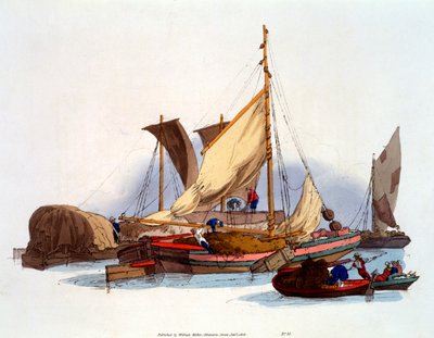 Waterman ve Bargemen, malları ve yolcuları taşıyor, 1808 by William Henry Pyne