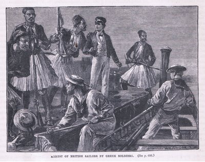 MS 1850'de Yunan askerleri tarafından İngiliz denizcilerin tutuklanması by William Heysham Overend