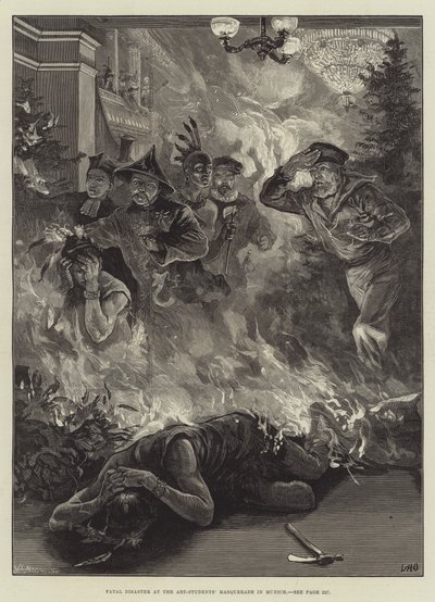 Münih'teki Sanat Öğrencileri Maskeli Balosunda Ölümcül Felaket by William Heysham Overend