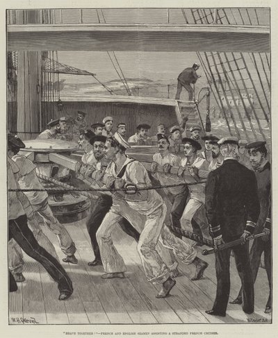 Birlikte Kalk! Stranded Fransız Kruvazörüne yardım eden Fransız ve İngiliz Denizciler by William Heysham Overend