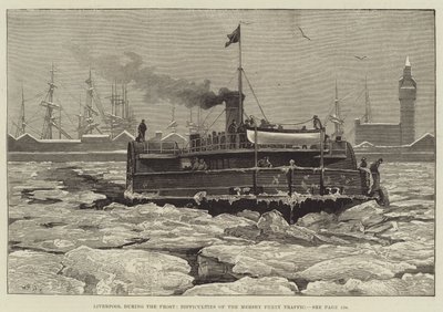 Frost Sırasında Liverpool, Mersey Feribot Trafiğinin Zorlukları by William Heysham Overend