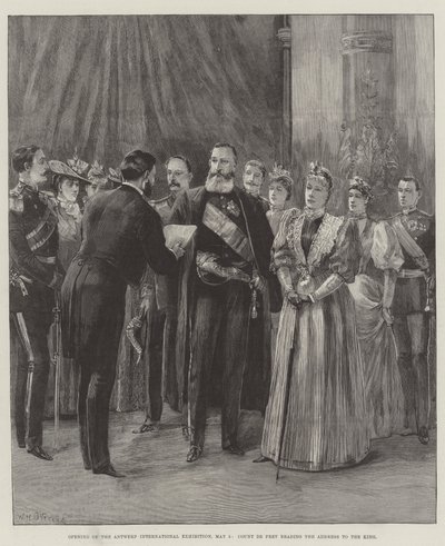 Antwerp Uluslararası Sergisinin Açılışı, 5 Mayıs, Kont de Pret Kralın Adresini okuyor by William Heysham Overend