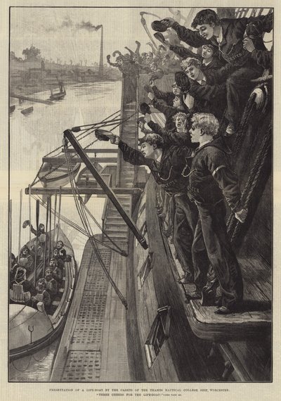 Thames Denizcilik Koleji Gemisi, Worcester, Cankurtaran Botu için Üç Şerefe Kadetleri Tarafından Cankurtaran Teknesi Sunumu! by William Heysham Overend