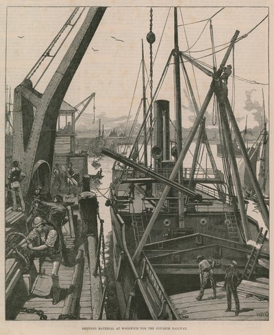 Souakim Demiryolu için Woolwich'te nakliye malzemesi (gravür) by William Heysham Overend