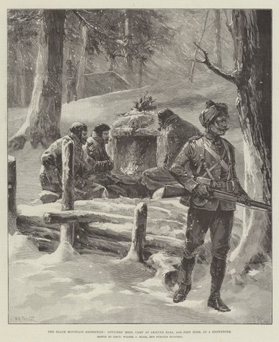 Kara Dağ Seferi, Subayların Kargaşası, Akhund Baba Kampı, 9100 Feet Yükseklik, Kar Fırtınasında by William Heysham Overend