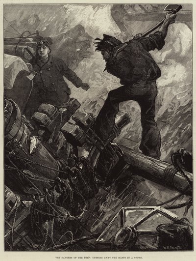 Derinlerin Tehlikeleri, Fırtınada Direkleri Keserek by William Heysham Overend