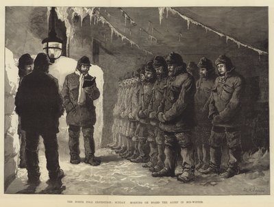 Kuzey Kutbu Seferi, Pazar Sabahı Gemide Kış Ortasında Uyarı by William Heysham Overend