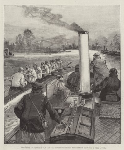 Oxford ve Cambridge Tekne Yarışı, Bay Muttlebury, Steam Lansmanından Cambridge Ekibine koçluk yapıyor by William Heysham Overend