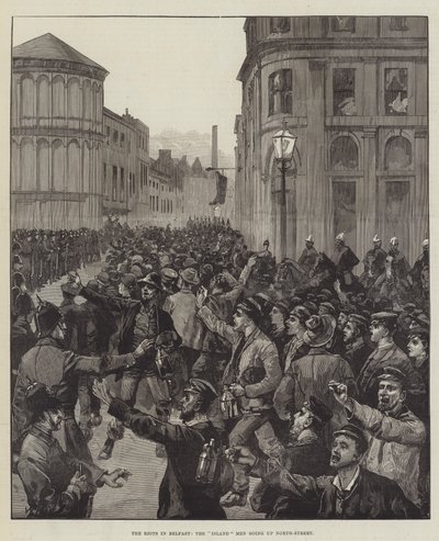Belfast'taki İsyanlar, Ada Adamları Kuzey Sokağı'na çıkıyor by William Heysham Overend