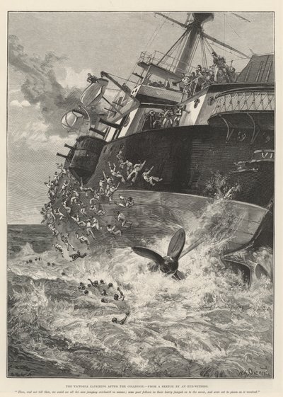 Çarpışmadan sonra alabora olan Victoria by William Heysham Overend