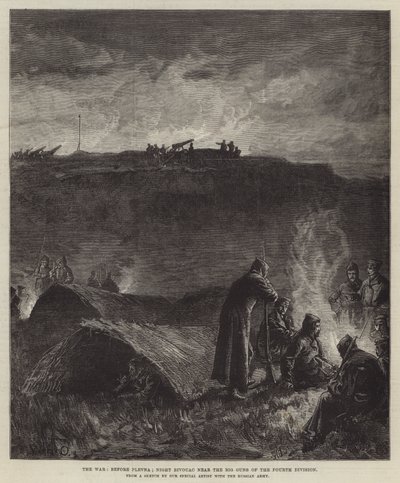 Plevne öncesi savaş; Dördüncü Bölümün Büyük Silahları yakınında Gece Bivouac by William Heysham Overend