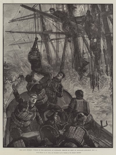 Geç Fırtınalar, Sandgate'deki Benvenue Batığı, Sandgate Cankurtaran Teknesi tarafından Mürettebatın Kurtarması, 11 Kasım by William Heysham Overend