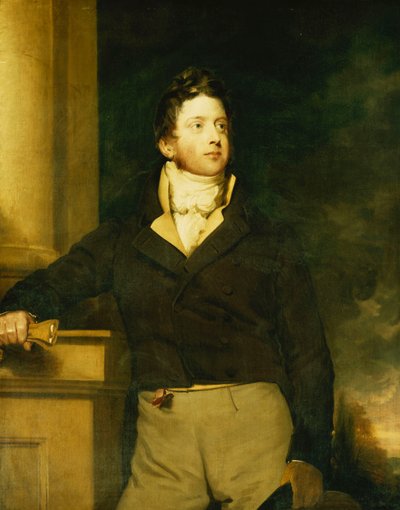 Bir Beyefendinin Portresi, Ayakta, Üç Çeyrek Boy, Beyaz Jabot ile Kahverengi Ceket Giyen, Manzarada, by William Hilton