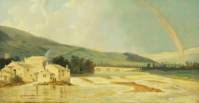 Wharfe Nehri üzerindeki Otley Köprüsü (tuval üzerine yağlı boya) by William Hodges
