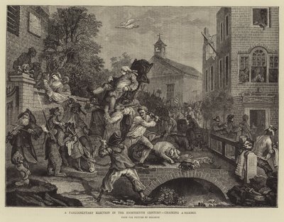 Onsekizinci Yüzyılda bir Parlamento Seçimi, bir üyeye başkanlık ediyor by William Hogarth