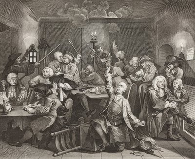 S İlerleme, Plaka 6: Bir Oyun Evinde Komisyon / Der Weg eines Liederlichen, Blatt 6: Tom Rakewell kumarhanede. 1735 by William Hogarth