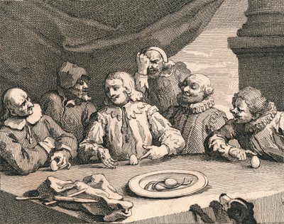 Kristof Kolomb yumurtayı kırıyor, 1753. by William Hogarth