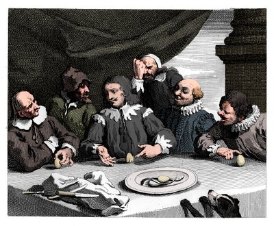 Kolomb yumurtayı kırarken, 1753, 1833. by William Hogarth