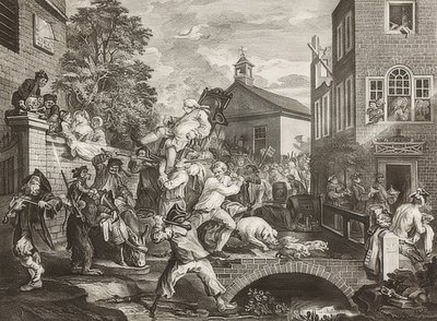 Bir Seçimin Dört Baskısı / Genel Seçimler. Sayfa 4: Üyelere Başkanlık / Milletvekillerinin zafer alayı. 1758 by William Hogarth