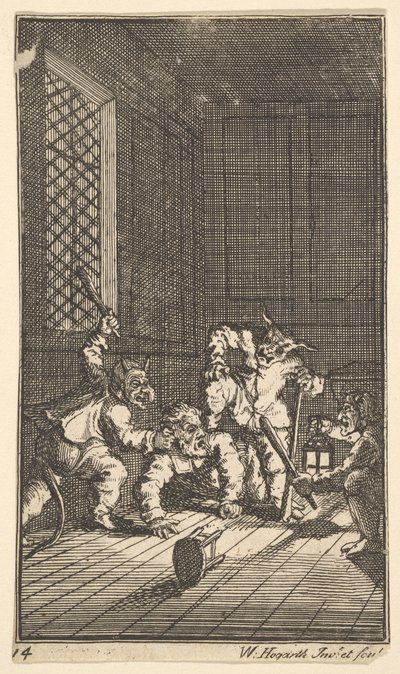 Hudibras, Samuel Butlers için On Yedi Küçük İlüstrasyon Kurdu Hudibras, no. 14, 1721-26. by William Hogarth