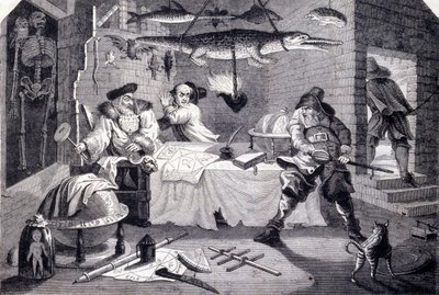 Hudribas, astrolog Sidrophel ve uşağı Whacum'a saldırır. William Hogarth (1697-1764) tarafından Samuel Butler'ın (17. yüzyıl) “Hubridas” şiiri için gravür. yaklaşık 1725 by William Hogarth