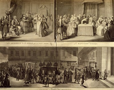 Genç hamile kadının kararı, vaftiz ve cenaze by William Hogarth
