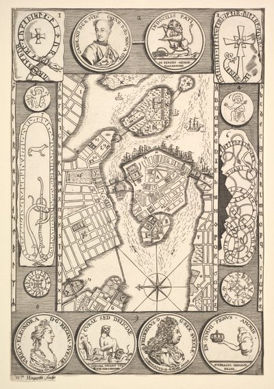 Stockholm Aubry de La Mottrayes Haritası Avrupa, Asya ve Kısım boyunca seyahat ediyor..., 1723-24. by William Hogarth