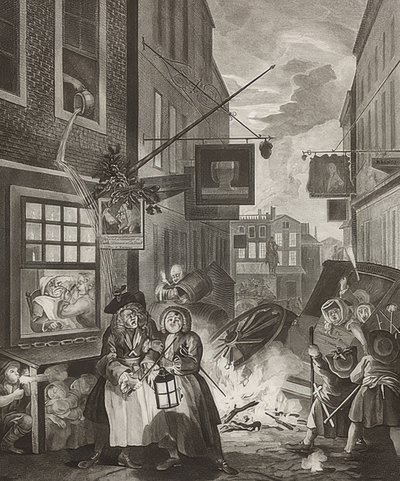 Gece gece. Gönderen: Günün Dört Saati / Günün dört saati. 1738 by William Hogarth