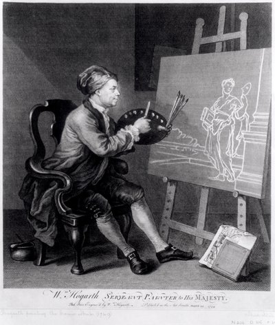 Kendi Kendine Portre, Ressam tarafından oyulmuş Çizgi Roman İlhamını Boyama, pub. 1758 by William Hogarth
