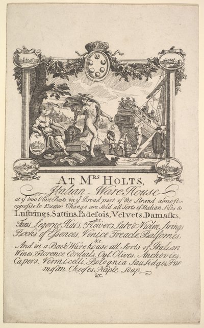 Bayan Holts İtalyan Deposu Alışveriş Kartı, 1720-72. by William Hogarth