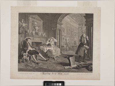 Kahvaltı Sahnesi: Marriage À La Mode, Plate 2 (kaplama ve oyma) by William Hogarth
