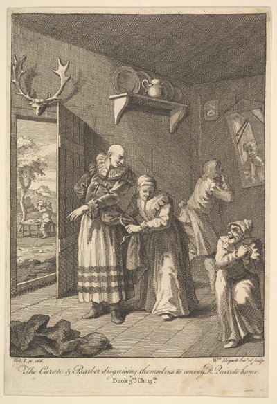 Küratör ve Berber Don Kişot Ev Altı I..., 1756 veya sonrası için Kendilerini Kılık Değiştiriyor. by William Hogarth