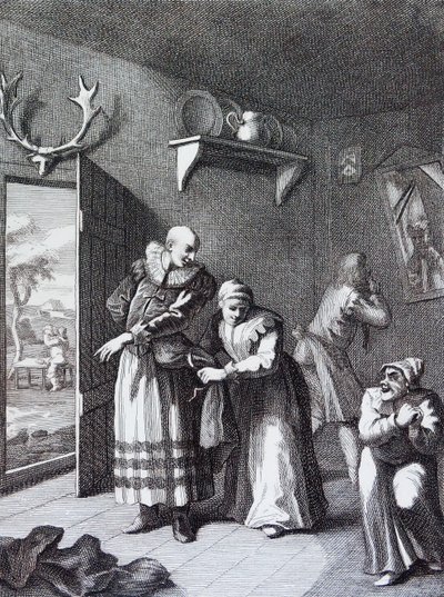 Rahip ve Berber, Don Kişot'u Eve Taşımak İçin Kılık Değiştiriyorlar. kaydeden William Hogarth by William Hogarth