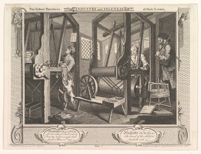 Tezgahlarındaki Sanayi ve Tembellikteki Meslek Arkadaşları, levha 1, 30 Eylül 1747. by William Hogarth