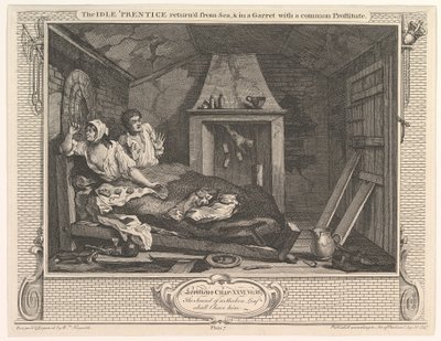 Boşta Çırak Denizden Döndü ve Ortak Bir Fahişeyle Bir Tavan Arasında..., 30 Aralık 1747. by William Hogarth