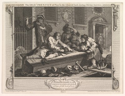 Aylak Çırak, Kilise Bahçesinde Sanayide ve Aylaklıkta Oynarken, levha 3, 30 Eylül 1747. by William Hogarth