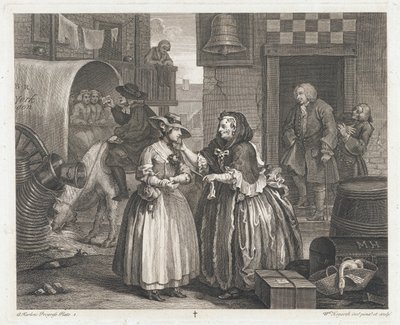 Masum Kız Bir Fahişe Oluyor, 1732 tasarlanmış, 1744 basılmış (Oyma ve gravür) by William Hogarth