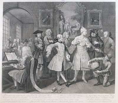 Rakes Levee, levha II, A Rakes Progress, 1735 by William Hogarth