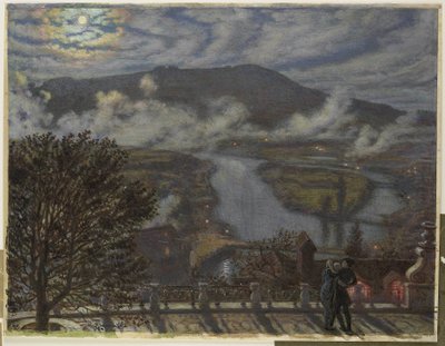 Geceleri nehir manzarasının terasından manzara Teras, Berne (nesnedeki başlık) by William Holman Hunt