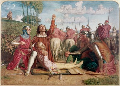 Rienzi, Orsini ve Colonna arasındaki bir çatışmanın kurbanı olan genç kardeşinin ölümü için tazminat almaya yemin eder. by William Holman Hunt