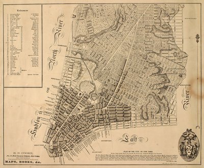 New-York Şehri Planı [East 31st Street kadar kuzeyde], 1817 (kağıt üzerine siyah mürekkep, arkası kumaşla kaplı) by William Hooker