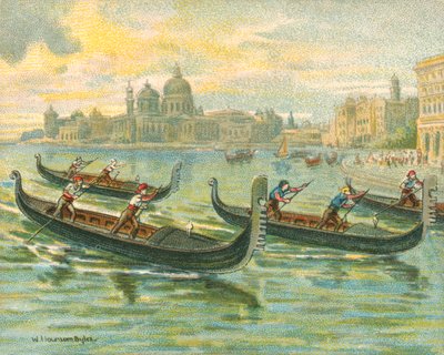Yarışlar Tarihi ve Modern, Gondol Yarışları (chromolitho) by William Hounsom Byles